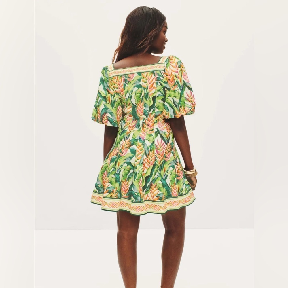 FARM Rio Green Leaf Print mini Dress XS - Picture 4 of 13